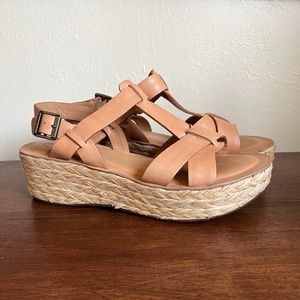 Kork-Ease Ande Nude / Tan Wedge Leather Sandals - women's US size 9 EU size 40.5
